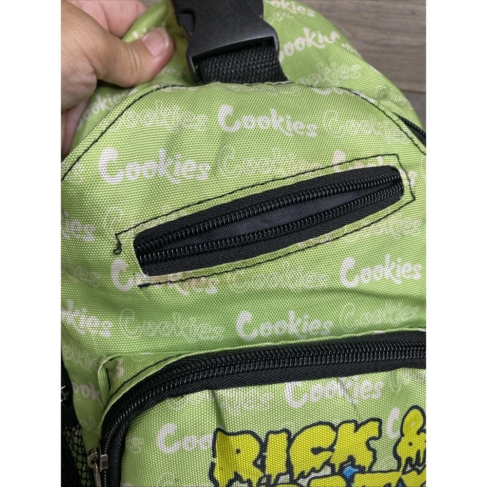 Cookies Rick & Morty Green/Black Small Crossbody Sling Bag Zip Pockets Strap